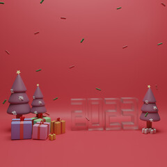 Red Christmas tree Christmas tree isolate for design 