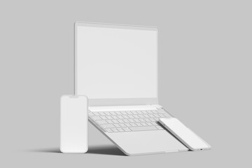 Laptop and smartphone clay blank mockup