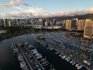 Ala Wai Boat Harbor, Honolulu Hawaii at dusk