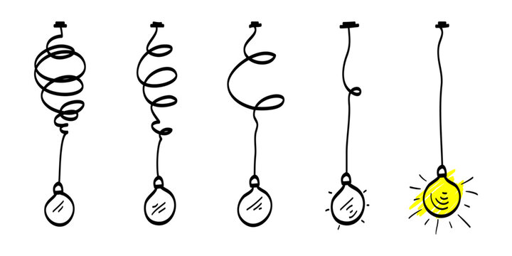 doodle lightbulbs idea icon. simplifying the complex, confusion clarity or path vector idea concept with lightbulbs. vector illustration