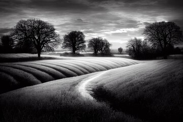 Grassland in black and white