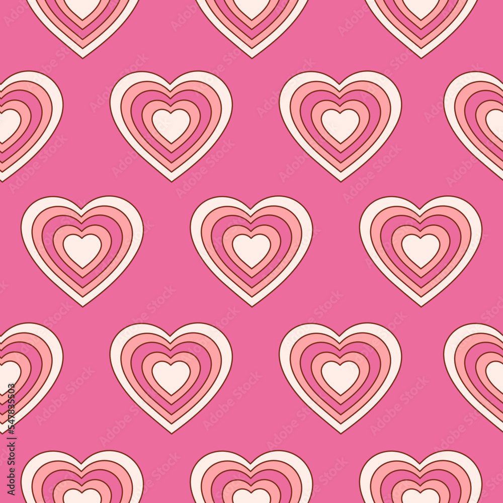 Poster groovy romantic hearts seamless pattern. hippie retro print for textile, wrapping paper, web design 