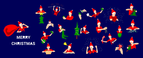 Fototapeta premium Cartoon Christmas celebration with tree, gift, star.
