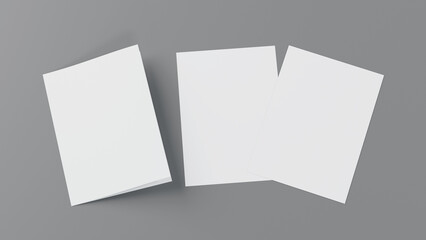 Blank paper A4 flyer postcard brochure booklet, half-folded bifold mockup template, 3d rendering.