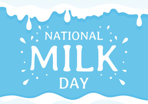 Happy Milk Day Celebration with Splash Drop in Smooth Wave of White Fresh Milky of Cow in Flat Cartoon Hand Drawn Templates Illustration