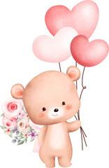 Watercolor Illustration cute Valentine teddy bear