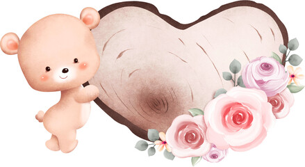 Obraz na płótnie Canvas Watercolor Illustration cute Valentine teddy bear