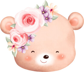 Watercolor Illustration cute Valentine teddy bear