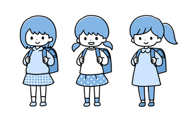 ランドセルを背負う小学生の女の子3人