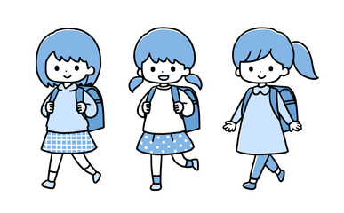 Obraz na płótnie Canvas ランドセルを背負って歩く小学生の女の子3人