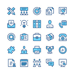 Office line icons. Blue color. Vector line icons set