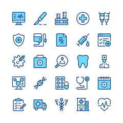 Healthcare line icons. Blue color. Vector line icons set