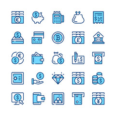 Money line icons. Blue color. Vector line icons set