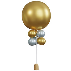 3D Rendering Gold and White Balloons for Birthday, Party, Festival Decoration. PNG Transparent Background.