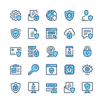 Data protection line icons. Blue color. Vector line icons set