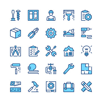 Home repair line icons. Blue color. Vector line icons set