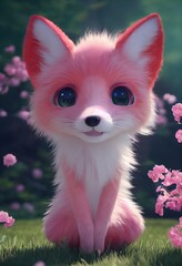 a cute and cute little pink fox with fluffy tail