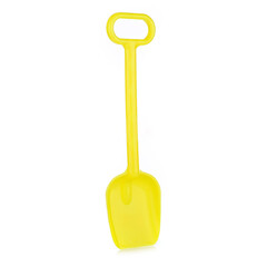 Children's large shovel isolated on a white background. Colored plastic shovels for snow removal. Children's Sandbox Toys