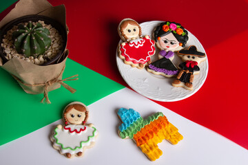 Fototapeta na wymiar Sugar cookies decorated with royal icing of different colors.
