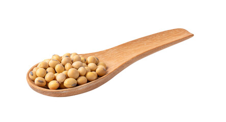 Soy beans in wood spoon isolated on transparent png