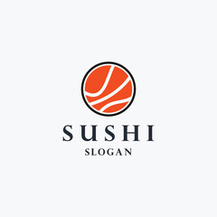 Sushi and rolls with chopstick bar or restaurant vector logo template.