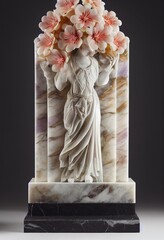 buquete of flowers, pastel colours, arabesque carved in marble