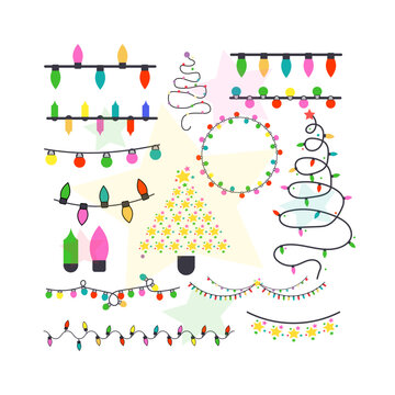 Set of Christmas Decorative light bulb craft bundle illustration 