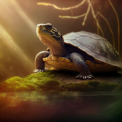 Fototapeta na wymiar Ai generated turtle basking in the sun 