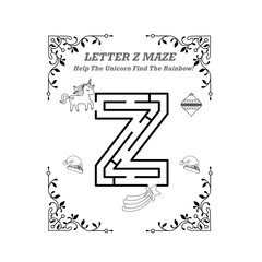 Letter Z Maze With Unicorn & Rainbow