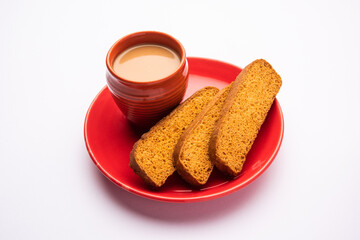 Crispy cake rusk or Delhi toast with masala tea