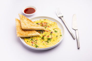 Bread Masala Omelette or Omlette with hot tea Indian style