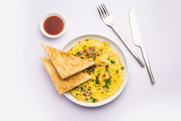 Bread Masala Omelette or Omlette with hot tea Indian style
