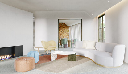 Modern luxury modern interior of living room. 3D illustration