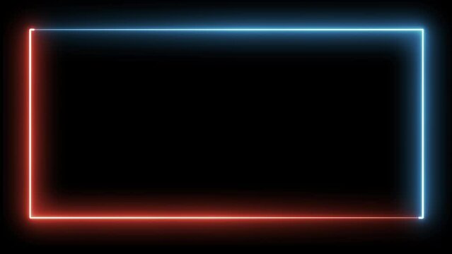 Abstract seamless pattern of neon glowing ultraviolet lines. Neon red and blue color glowing ultraviolet lines. Looped rectangle animated frame on transparent background with alpha channel.