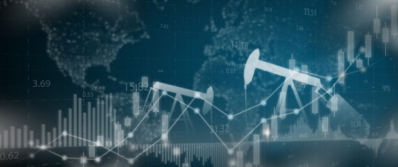 Oil energy concept. Finance and business economic background. Organization that drives results to success. Global stock market investment trading graph. 
Usable for banner, cover, and header.