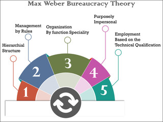 Five Steps of Max weber Bureaucracy theory in an Infographic template
