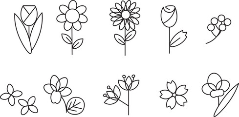 set of flowers editable line isolated