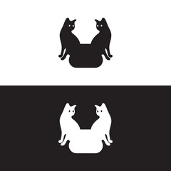 Black and white two cat animal logo . cat logo . icon logo 