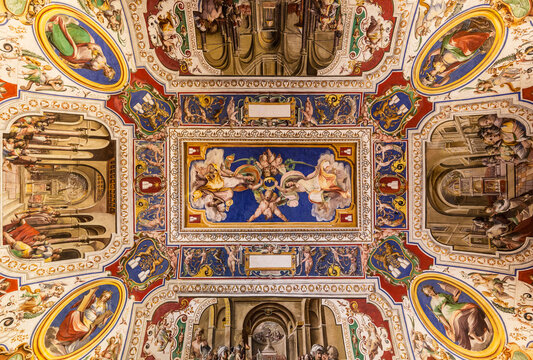 Rome Italy June 27 2015 : Close-up of the stunning ceiling details inside the Vatican museum in Rome