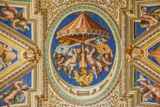 Rome Italy June 27 2015 : Close-up of the stunning ceiling details inside the Vatican museum in Rome