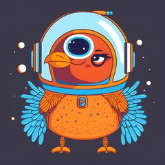 Cartoon Bird as an Astronaut Drawing Illustration for tshirt, clipart or sticker