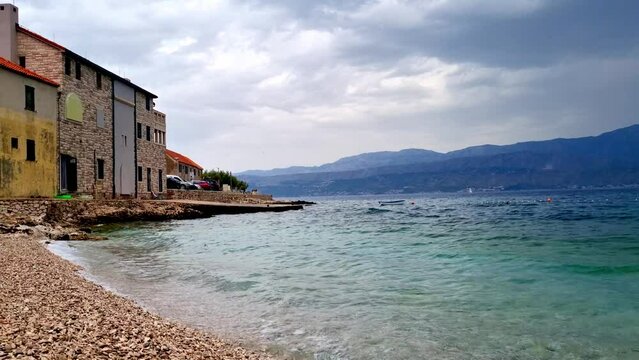 Low Shot From Beach Pebbles Of Astonishing Balatura Seascape And mountains, Brac Island, Croatia