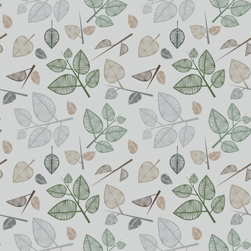 Modern leaves texture seamless pattern earth tone hand drawn vector image 
