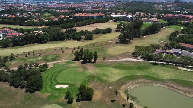 Aerial view over the Quinta da beloura golf course, in sunny Lisbon, Portugal