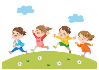 草原を走る子供たち