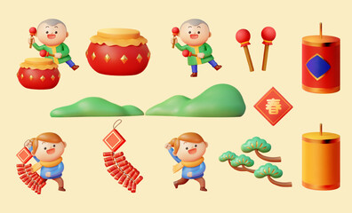 3D Chinese New Year elements set