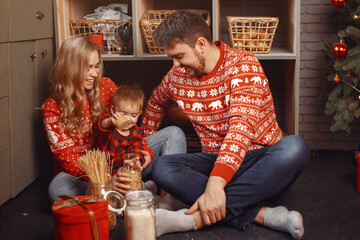 Family with little daughter at home