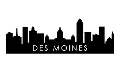 Des moines skyline silhouette. Black Des moines city design isolated on white background.