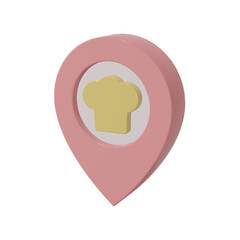 Food Restaurant Location pointer Symbol 3D Rendering. Map pointer icon pastel color.