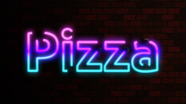 Animated Neon Words Agaist Brick Wall Theme - Pizza